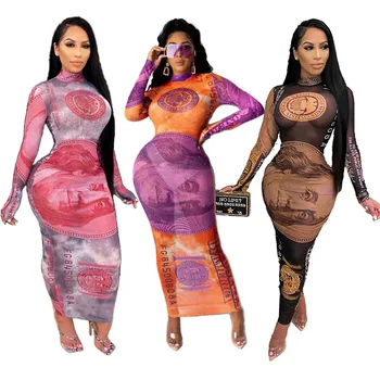 2020 autumn / winter new women's fashion sexy mesh dollar printed long sleeve dress
2020 autumn / winter new women's fashion sexy mesh dollar printed long sleeve dress