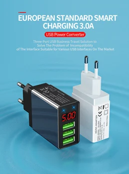 EU plug intelligent digital display 3 usb mobile phone charger smart charging 3.0A wide voltage 100-240V LED Realtime monitor
EU plug intelligent digital display 3 usb mobile phone charger smart charging 3.0A wide voltage 100-240V LED Realtime monitor