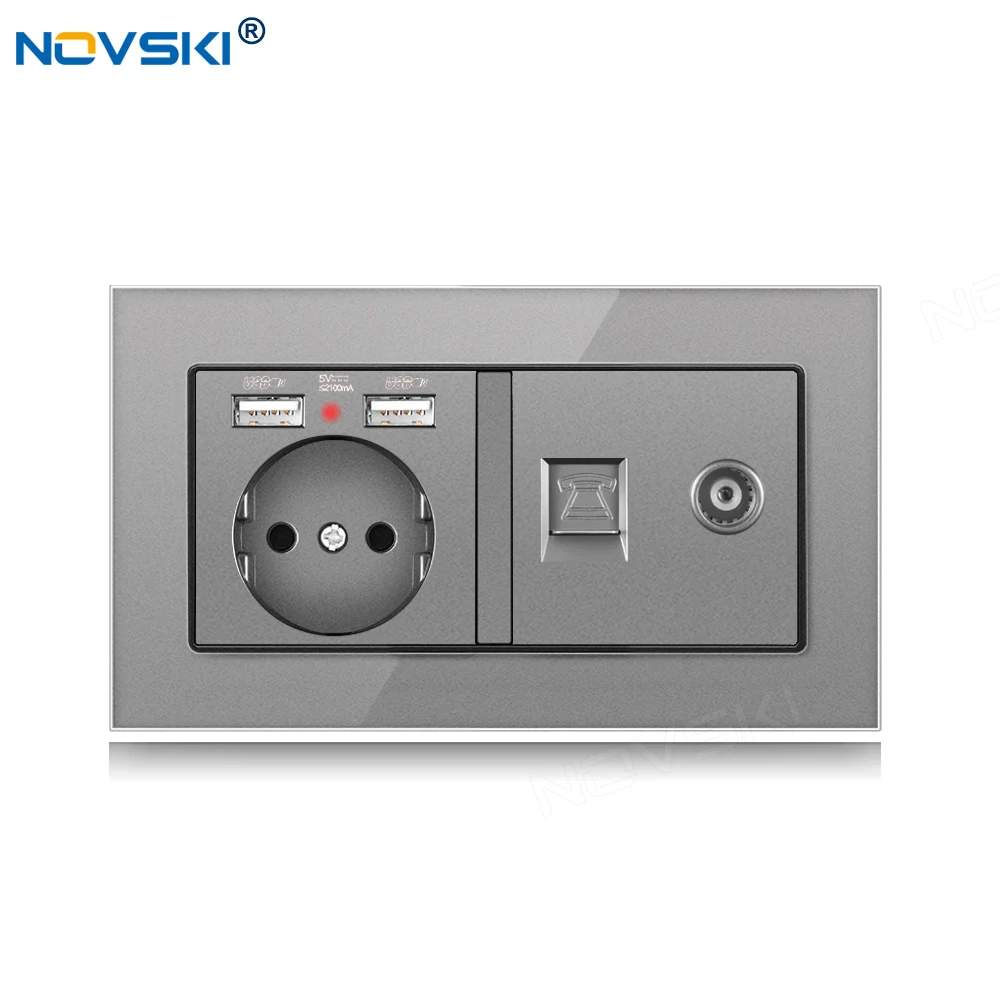 146 EU Standard DIY Hybrid Socket Double Frame, Schuko Outlet, 2.1A Dual USB Charging Plug, Data Socket German Bayer Base, Grey
146 EU Standard DIY Hybrid Socket Double Frame, Schuko Outlet, 2.1A Dual USB Charging Plug, Data Socket German Bayer Base, Grey