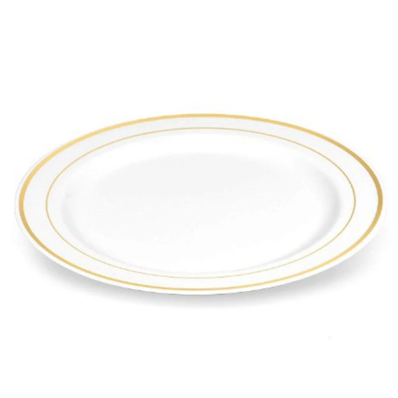 Золотые одноразовые тарелки Десерт/искусство с золотым ободком Настоящий