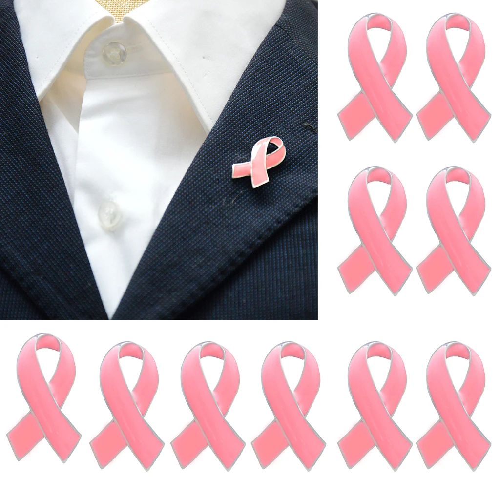 

10Pcs Enamel Lapel Pins Breast Cancer Awareness Brooch Corsage, Pink Ribbon Brooches Pins for Women Men