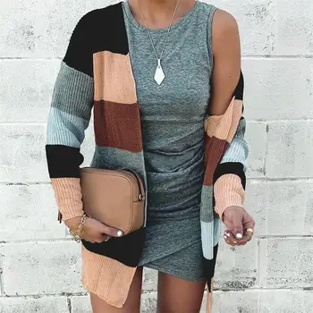 Women Fall Winter Knitted Long Sleeve Sweater Cardigans Hit Color Patchwork Sweaters Loose Open Stitch Striped Cardigans Long
Women Fall Winter Knitted Long Sleeve Sweater Cardigans Hit Color Patchwork Sweaters Loose Open Stitch Striped Cardigans Long