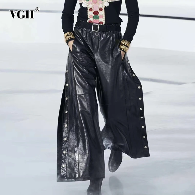 VGH Patchwork Button Wide Leg Pants For Women High Waist Elastic Casual Loose Side Split Black Trousers Female 2020 Fall Fashion
VGH Patchwork Button Wide Leg Pants For Women High Waist Elastic Casual Loose Side Split Black Trousers Female 2020 Fall Fashion