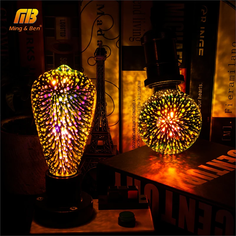 Светодиодный светильник лампа для украшения 3D фейерверков 110 220 В ST64 G95 G80 G125 A60 E27