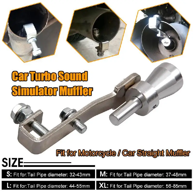 Universal Car Turbo Sound Simulator Muffler Silver S / M / L / XL Fit for Motorcycle / Car Straight Muffler
Universal Car Turbo Sound Simulator Muffler Silver S / M / L / XL Fit for Motorcycle / Car Straight Muffler