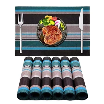 Placemats for Dinner Table Wipeable PVC Placemats Plastic Stripe Placemats Set of 6 (Blue)
Placemats for Dinner Table Wipeable PVC Placemats Plastic Stripe Placemats Set of 6 (Blue)