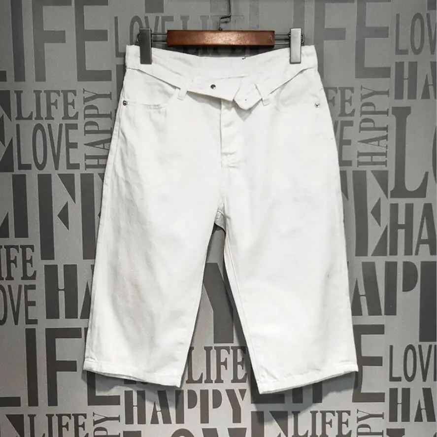 FASHION SHOW Waist Turning Cuffs White Loose Straight Denim Pants / Women's Capris Knee Lenght A2
FASHION SHOW Waist Turning Cuffs White Loose Straight Denim Pants / Women's Capris Knee Lenght A2