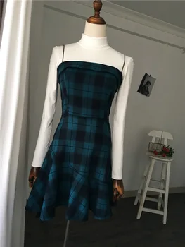 Autumn French Style Women Two Pieces Set Dress Trumpet Plaid Sling Office Ladies Outfits Female Tshirt And Dress Set Sweet Party
Autumn French Style Women Two Pieces Set Dress Trumpet Plaid Sling Office Ladies Outfits Female Tshirt And Dress Set Sweet Party