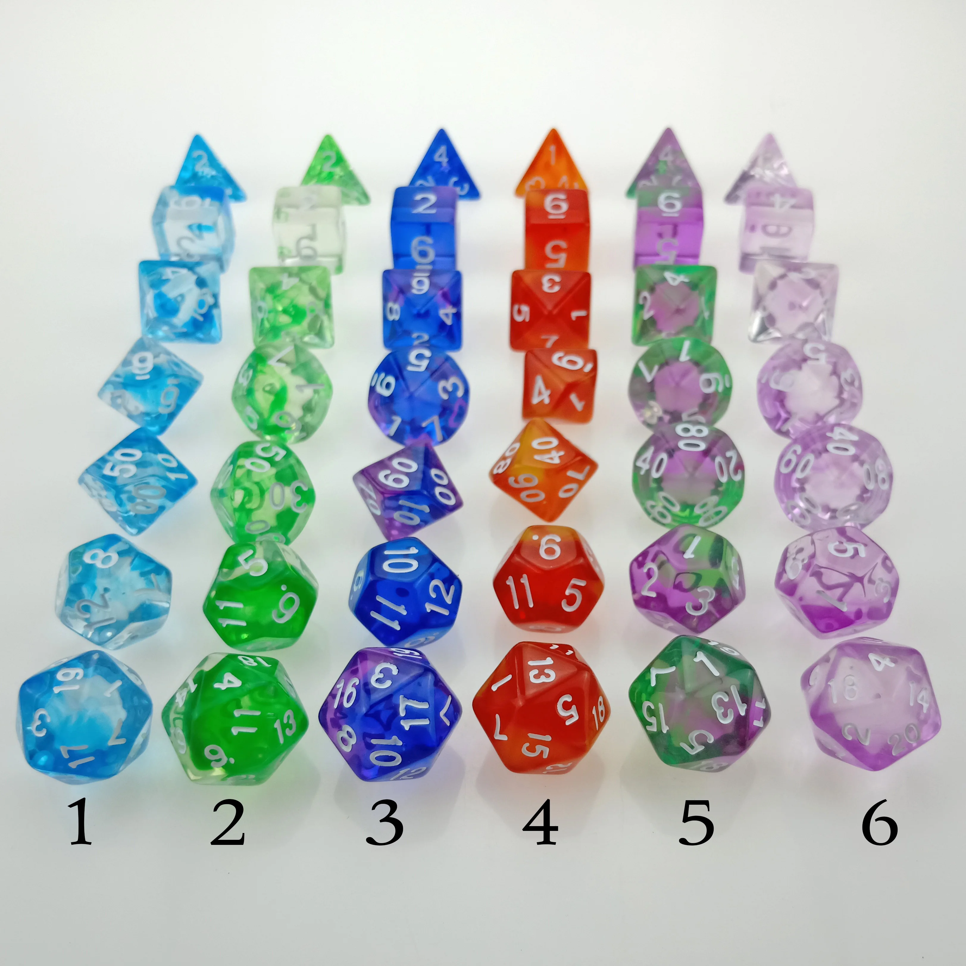 

Rollooo DND Dice Translucent Swirl Collection 7-Die Set D4 D6 D8 D10 D% D12 D20 for Roleplaying Games