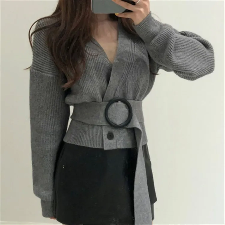 2019 Autumn Winter Solid Wrap Sweaters Cardigans Women Tops Sashes Lace Up Button Double Breasted Minimalist Elegant Cardigans
2019 Autumn Winter Solid Wrap Sweaters Cardigans Women Tops Sashes Lace Up Button Double Breasted Minimalist Elegant Cardigans