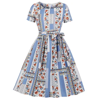 Blue Floral Print Short Sleeves Summer Women Retro Dress 60s Rockabilly Swing Vintage Dress Belts Party Vestidos Tunics
Blue Floral Print Short Sleeves Summer Women Retro Dress 60s Rockabilly Swing Vintage Dress Belts Party Vestidos Tunics