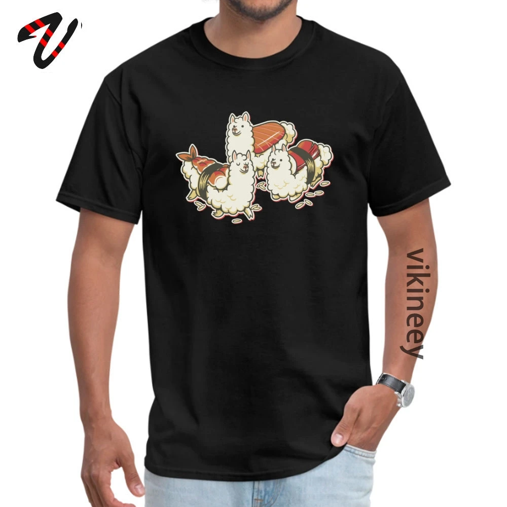 Alpaca_Sushi_Niguiri__ Normal Top T-shirts for Men Cotton Fabric April FOOL DAY Tops Shirt Tops Shirt Retro Round Collar Alpaca_Sushi_Niguiri_1_1992 black