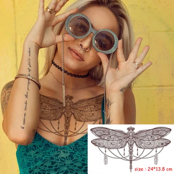 Temporary Waterproof Tattoo Sticker dragonfly feather animal necklace sexy chest back Flash water transfer Tatto for Woman girl
Temporary Waterproof Tattoo Sticker dragonfly feather animal necklace sexy chest back Flash water transfer Tatto for Woman girl