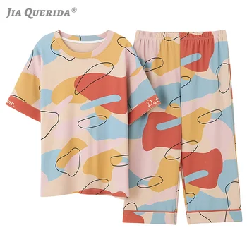 Loungewear Round Neck Pullover Capris Short Sleeves & Calf-length Pants Pink Pajamas for Lady Youth Graffiti Student Sleep Wear
Loungewear Round Neck Pullover Capris Short Sleeves & Calf-length Pants Pink Pajamas for Lady Youth Graffiti Student Sleep Wear