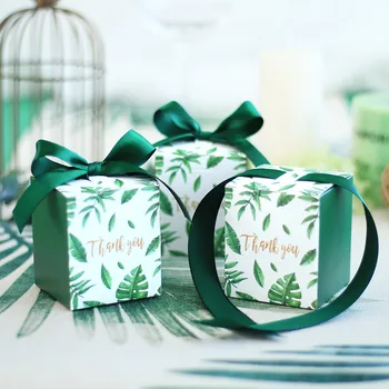 

10pc Green Leaves Elegent Wedding Favor Event DIY Box Gift Party Banquate Decor Guest Favor Candy Box Chocolate Cookies Packing