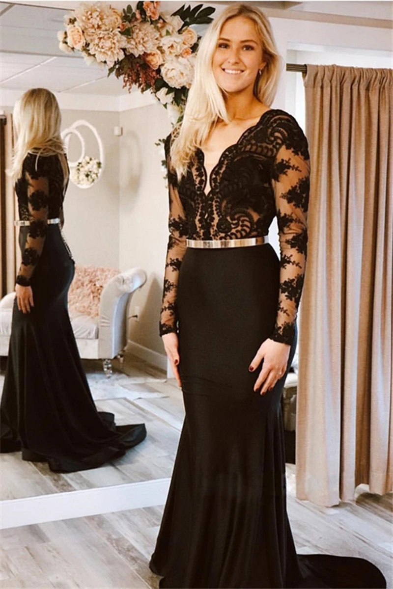 New Black V Neck Womens Long Sleeves Evening Formal Dress 2020 Robe De Soiree Sexy Open Back Lace Top Mermaid Prom Party Gown
New Black V Neck Womens Long Sleeves Evening Formal Dress 2020 Robe De Soiree Sexy Open Back Lace Top Mermaid Prom Party Gown