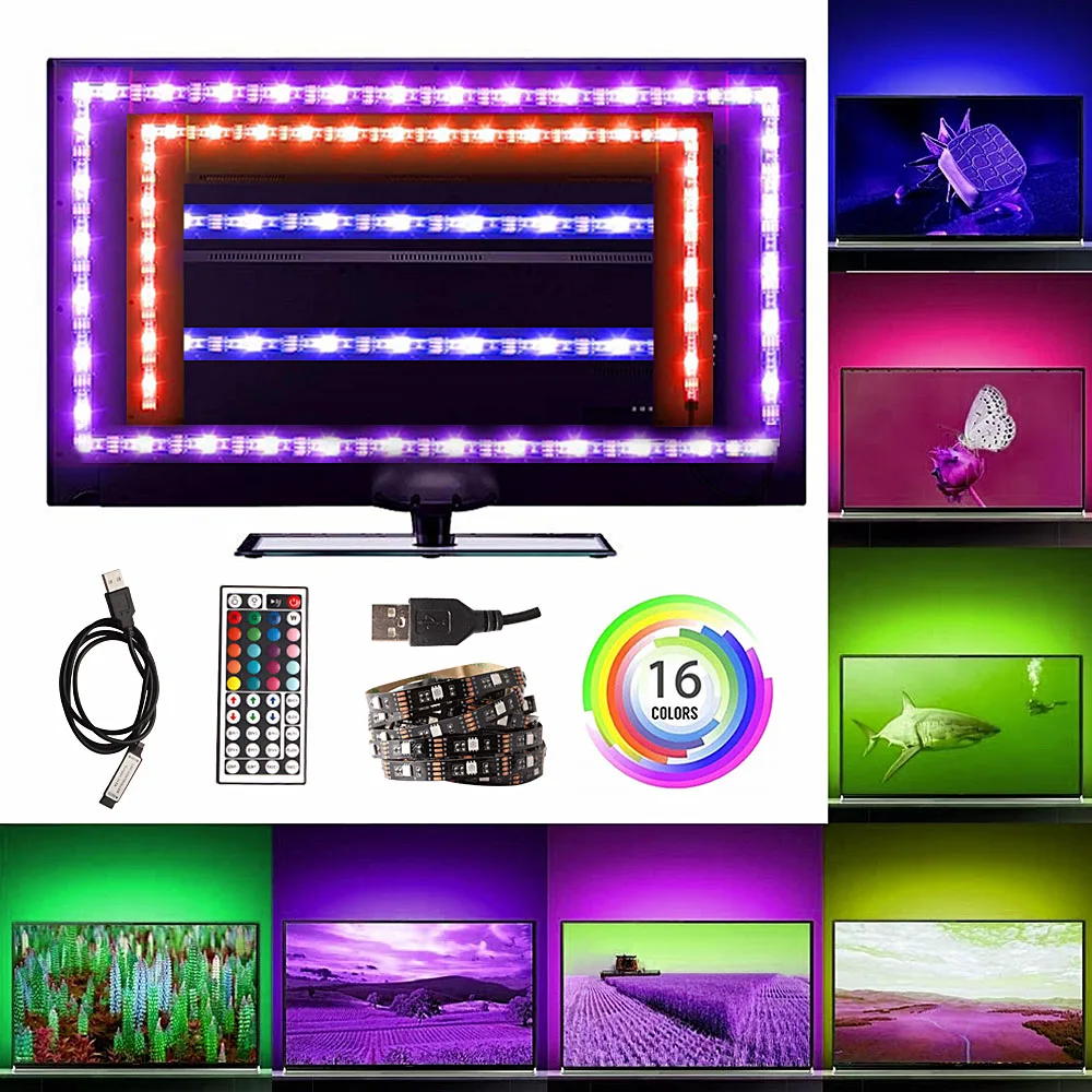 USB LED Strip 5V SMD5050 TV Backlight Under Cabinet Kitchen Decorative led lights 44 keys Controller Tape Ribbon RGB Night Lamps
USB LED Strip 5V SMD5050 TV Backlight Under Cabinet Kitchen Decorative led lights 44 keys Controller Tape Ribbon RGB Night Lamps