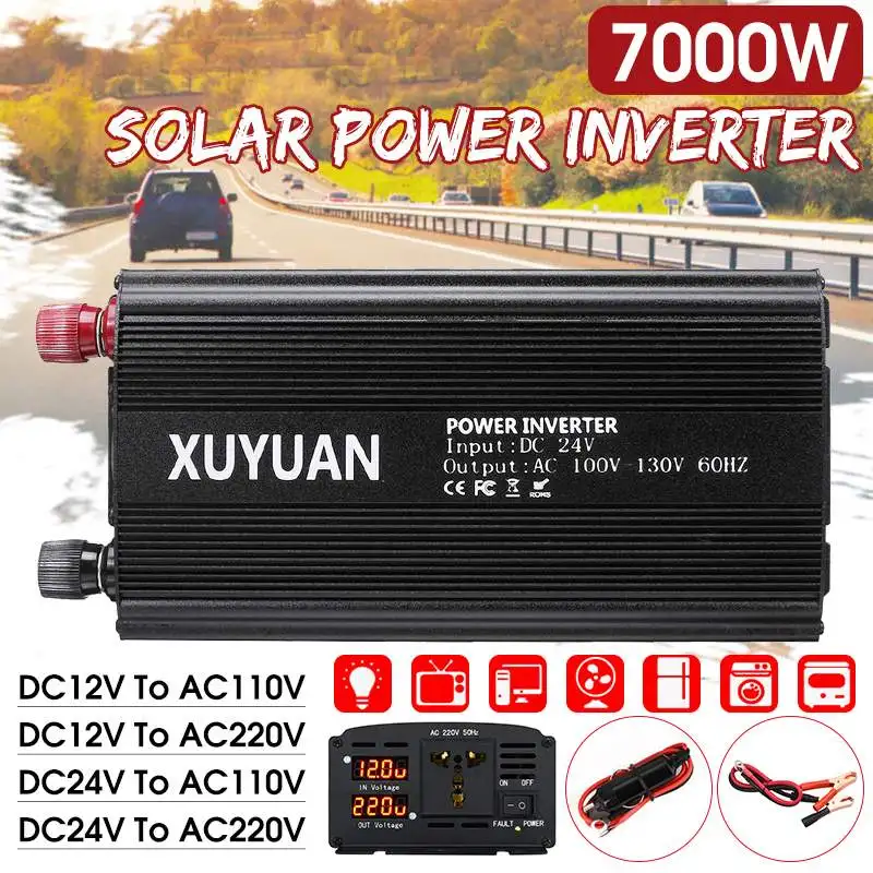 7000W Dual LED Display Power Inverter DC 12V/24V to AC 110V/220 Volt Car Adapter Charge Converter Modified Sine Wave Transformer
7000W Dual LED Display Power Inverter DC 12V/24V to AC 110V/220 Volt Car Adapter Charge Converter Modified Sine Wave Transformer