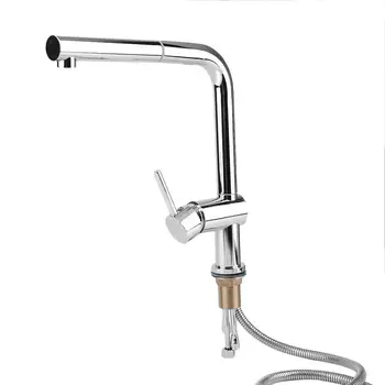 Brushed Nickel Mixer Faucet Single Hole Pull Out Spout Kitchen Sink Mixer Tap with Stream Sprayer Head Chrome Kitchen Tap