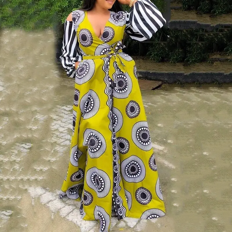 2019 Autumn Elegant Yellow Vintage Plus Size Dress Party Deep V-Neck Geometry Print Maxi Long Sleeve Dress
2019 Autumn Elegant Yellow Vintage Plus Size Dress Party Deep V-Neck Geometry Print Maxi Long Sleeve Dress