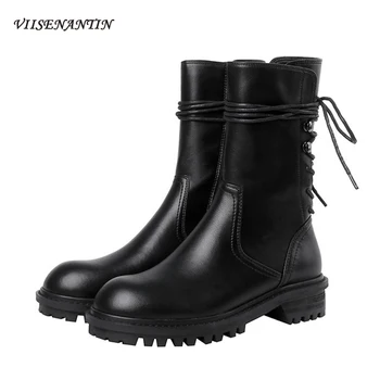 Winter Back Lace Korean Style Women Mid-calf Boots Black Handsome British Style New Mid-tube Leather Motorcycle Short Boots
Winter Back Lace Korean Style Women Mid-calf Boots Black Handsome British Style New Mid-tube Leather Motorcycle Short Boots