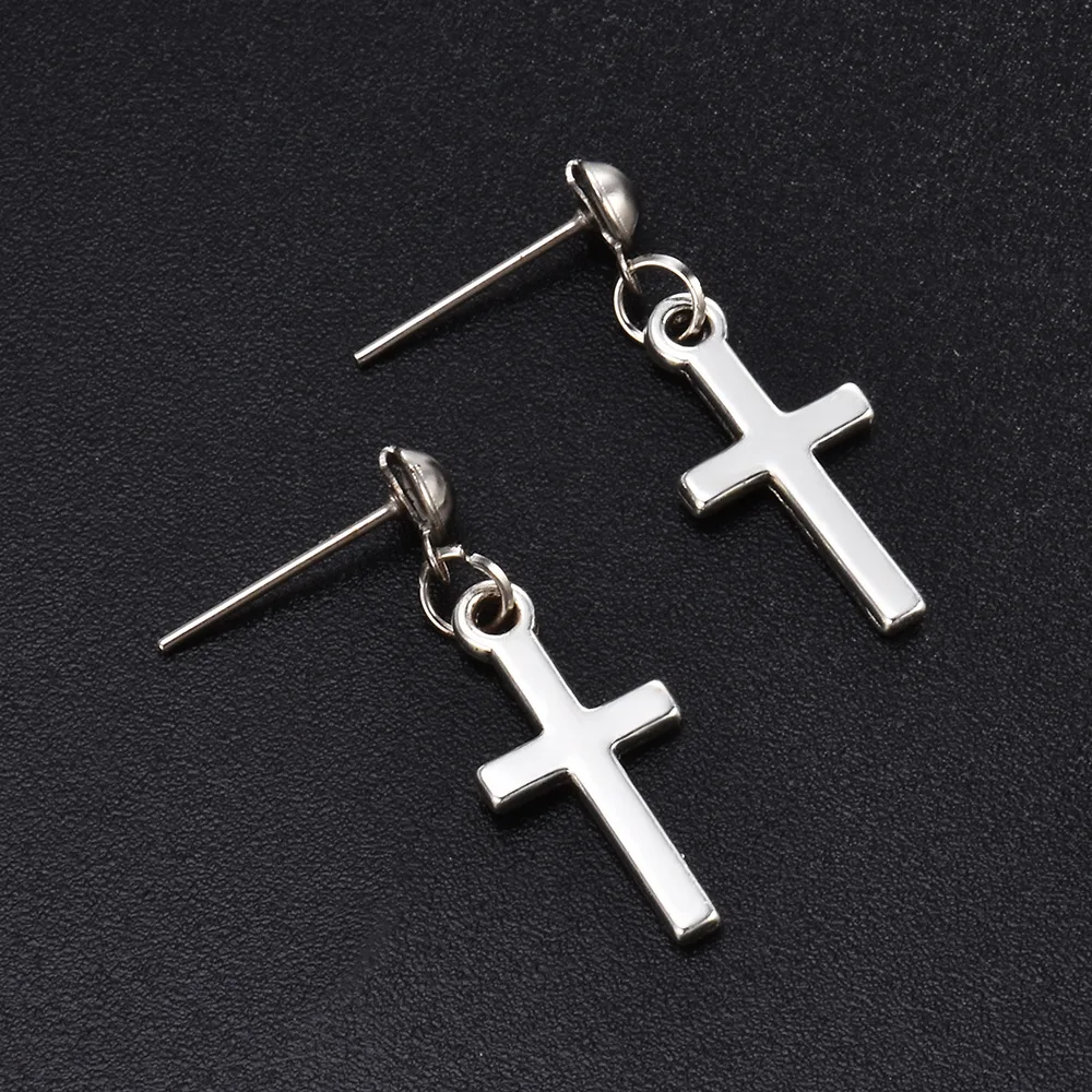 Фото Серьги-гвоздики в виде креста для женщин и мужчин модные простые универсальные