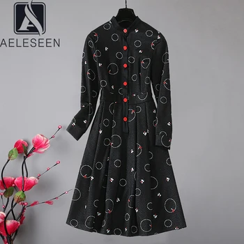 AELESEEN Runway Fashion Office Dress 2020 Spring Autumn Women's Long Sleeve Circle Print Button Pleated XXL Elegant Dress 
AELESEEN Runway Fashion Office Dress 2020 Spring Autumn Women's Long Sleeve Circle Print Button Pleated XXL Elegant Dress