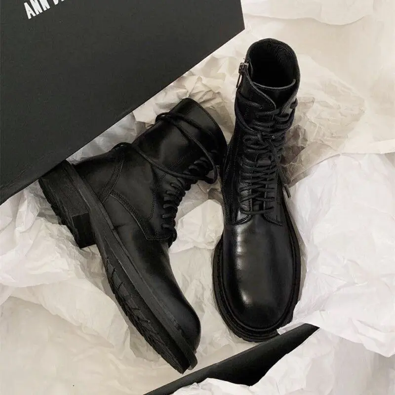 Lace-up thick heels motorcycle martin botines round toe creeper knight bottes femme mid-calf black brief winter boots women 2019
Lace-up thick heels motorcycle martin botines round toe creeper knight bottes femme mid-calf black brief winter boots women 2019