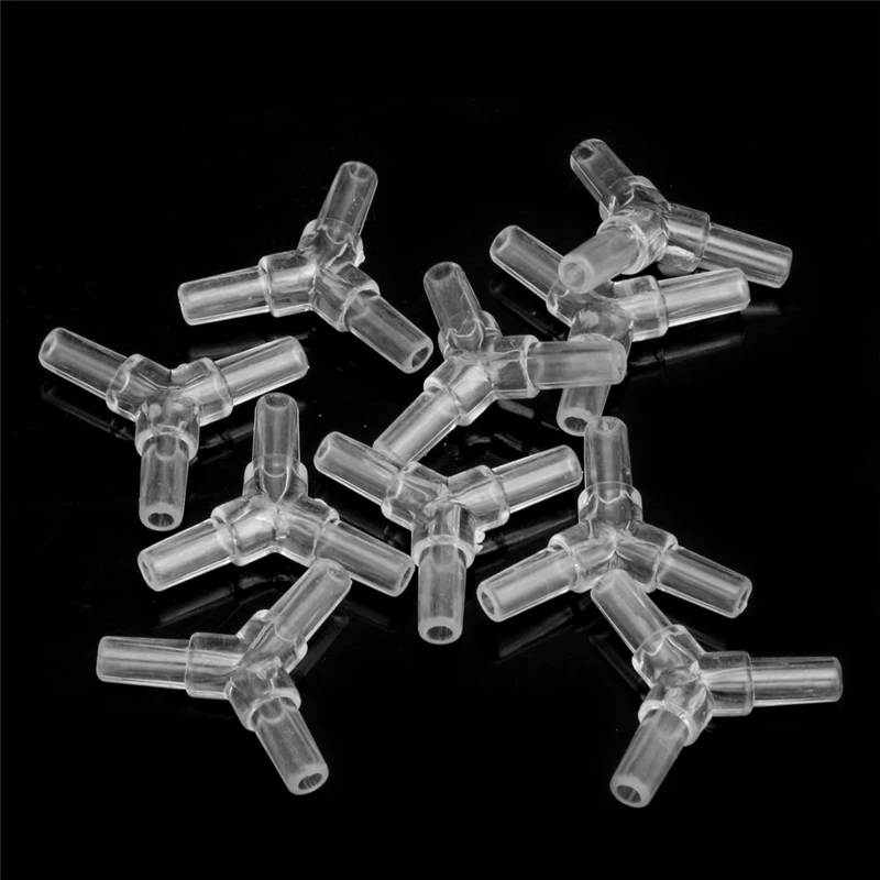 4 10Pcs 3 Way Clear Connector Air Oxygen Valves Aquarium Fish Tank Tubing Y-Shaped