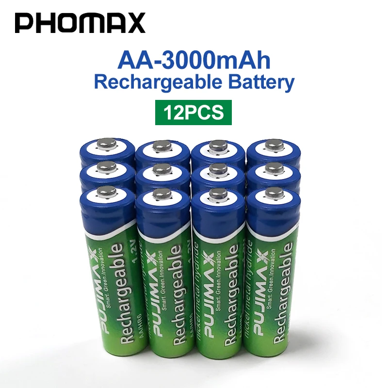 PHOMAX 12PCS AA rechargeable battery 1.2V 3000mAh pre-charged Ni-MH battery for mouse camera calculator remote control batteri 
PHOMAX 12PCS AA rechargeable battery 1.2V 3000mAh pre-charged Ni-MH battery for mouse camera calculator remote control batteri