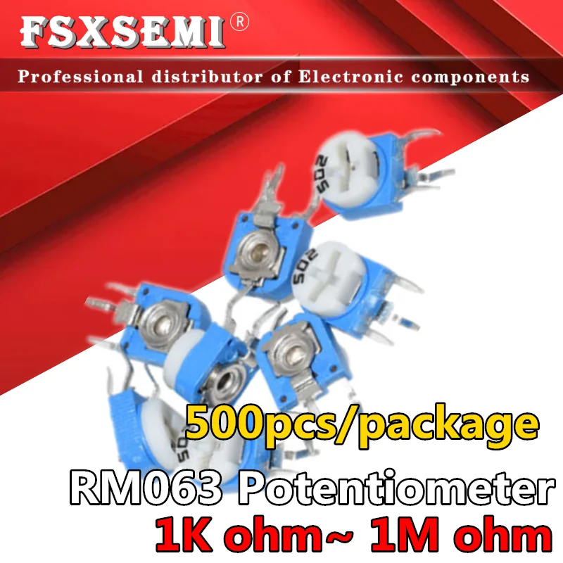 

500pcs RM063 RM-063 100 200 500 1K 2K 5K 10K 20K 50K 100K 200K 500K 1M ohm Trimpot Trimmer Potentiometer variable resistor 103