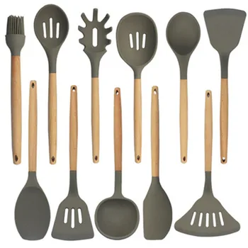 Wooden Silicone Spatula Tong Soup Ladle Turner Whisk Cooking Gadget For Kitchen Utensils Shovel Non-Stick Cookware Baking Gadget