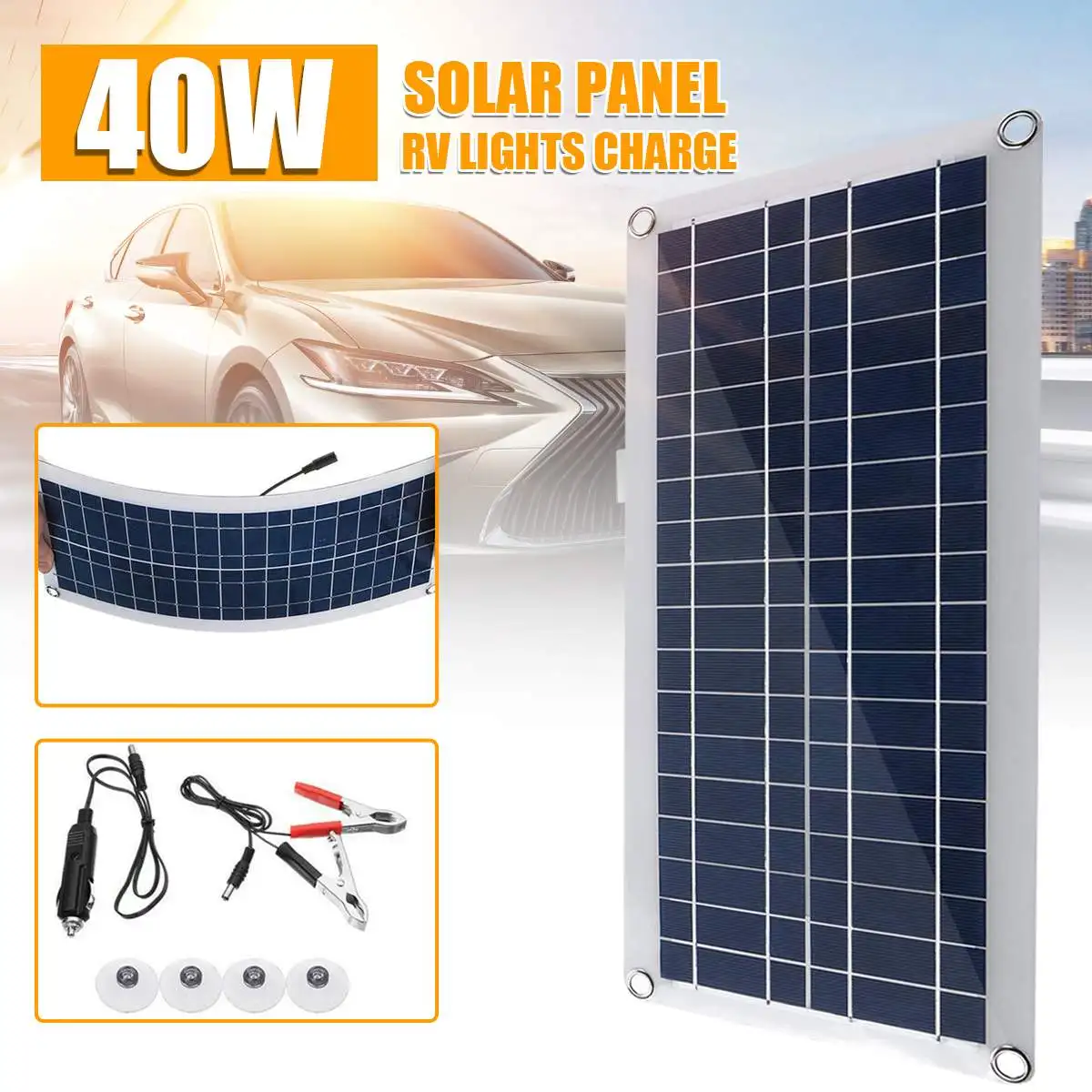 40W 12V Portable Solar Panel 5V USB Monocrystalline silicon Solar Panel for Car Yacht RV Charging Outdoor Emergency Lights
40W 12V Portable Solar Panel 5V USB Monocrystalline silicon Solar Panel for Car Yacht RV Charging Outdoor Emergency Lights