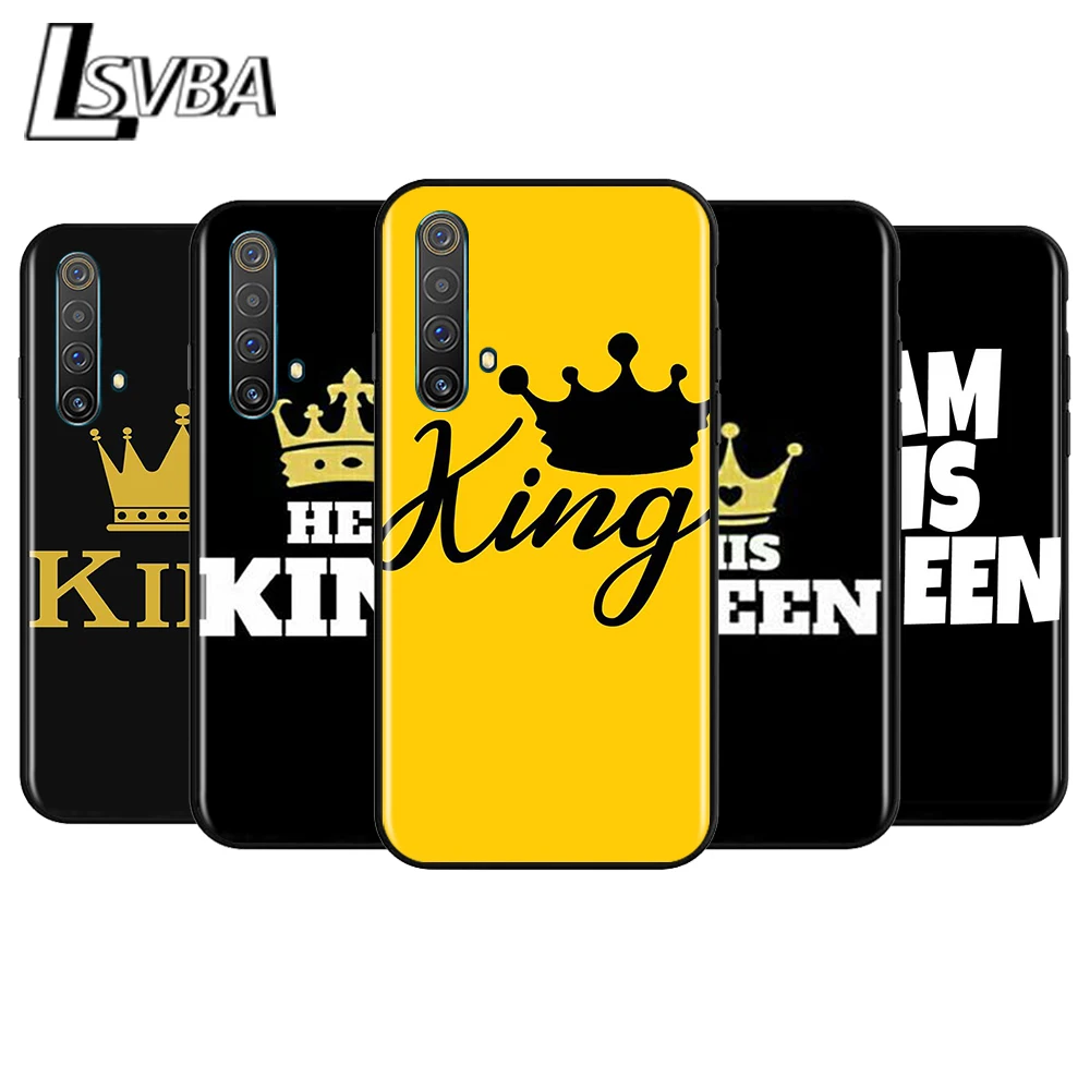 King Queen Crown Shockproof Cover for OPPO Realme7 7i 6 5 3 2 Pro C1 C2 Black Phone Case Shell Soft Fundas Coque Capa | Мобильные