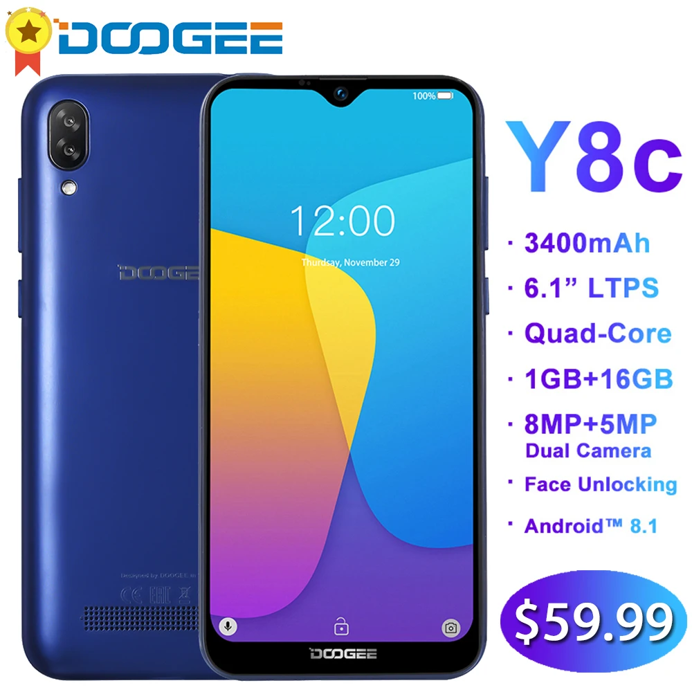 DOOGEE Y8c 6.1inch 19:9 Waterdrop LTPS Screen Smartphone Face unlocking 16GB ROM 8MP+5MP Mobile Phone 3400mAh Android 8.1 WCDMA
DOOGEE Y8c 6.1inch 19:9 Waterdrop LTPS Screen Smartphone Face unlocking 16GB ROM 8MP+5MP Mobile Phone 3400mAh Android 8.1 WCDMA