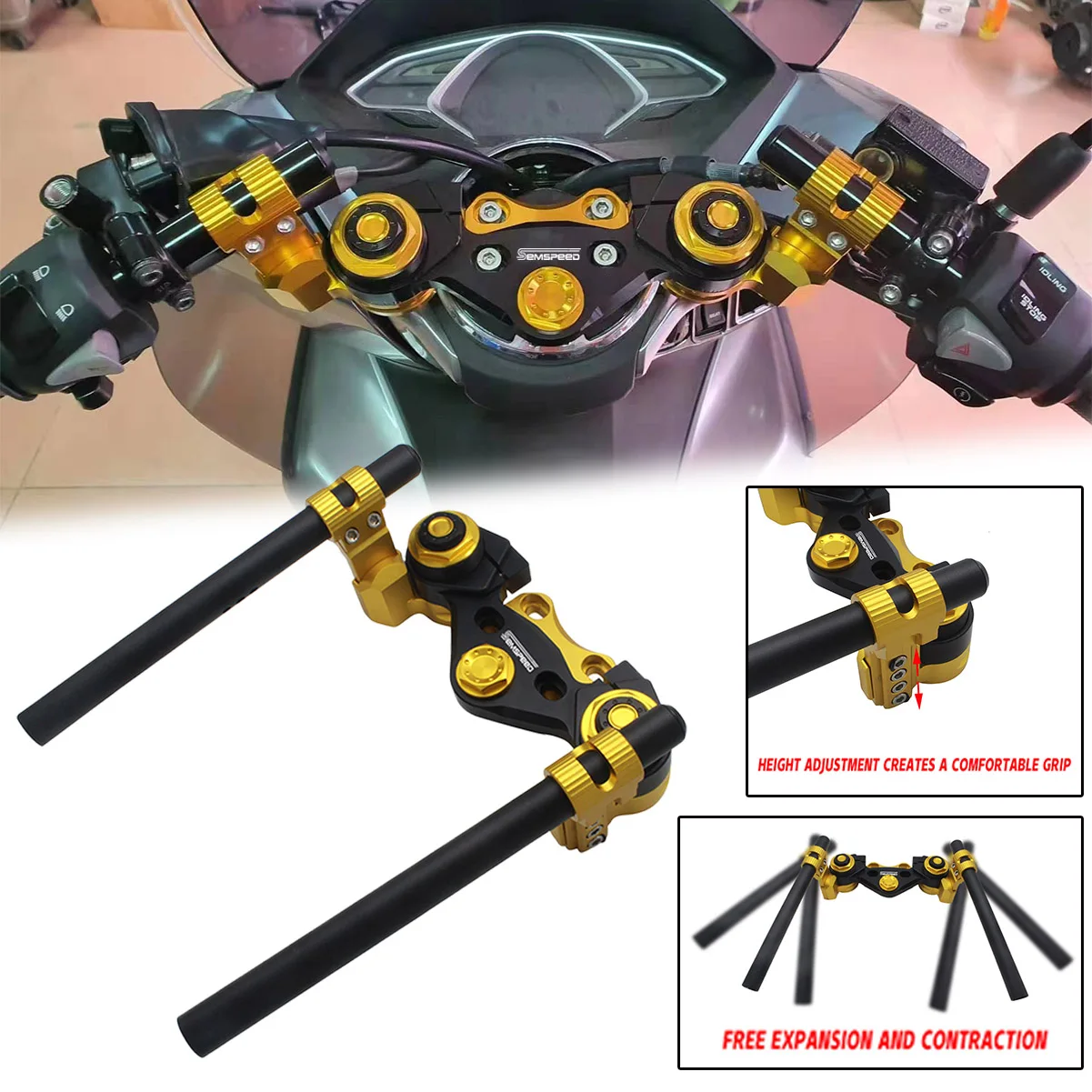 Semspeed 2021 PCX Handle Bar Adjustable Detachable Black Gold Solid Handlebar for Honda PCX 125 150 PCX160 2012-2018 2019 2020
Semspeed 2021 PCX Handle Bar Adjustable Detachable Black Gold Solid Handlebar for Honda PCX 125 150 PCX160 2012-2018 2019 2020