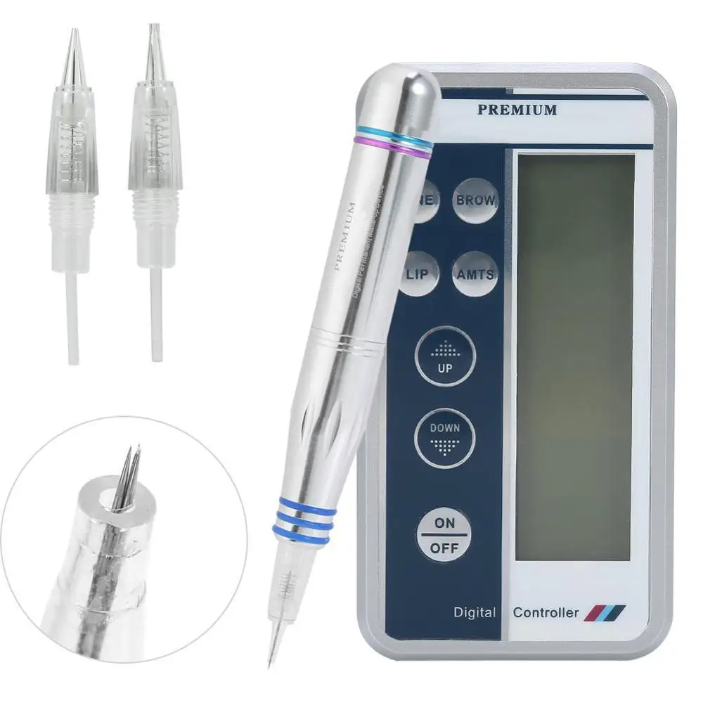Top Grade Permanent Makeup Digital Pen Professional Eyebrow Lip Eyeliner Tattoo Machine Set + Microblading Gun Cartridge Needles |