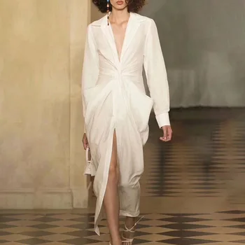 2020 Independent Design Irregular Twist V Collar Solid Color Long Money Dress Women's Wear
2020 Independent Design Irregular Twist V Collar Solid Color Long Money Dress Women's Wear