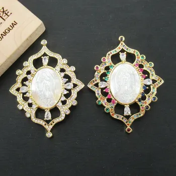 APDGG 39x50mm Virgin Mary White Mop Cameo Shell Gold plated cubic zircon CZ Paved Connector Charms necklace pendant Jewelry DIY
APDGG 39x50mm Virgin Mary White Mop Cameo Shell Gold plated cubic zircon CZ Paved Connector Charms necklace pendant Jewelry DIY