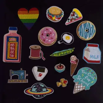 

Cute Fruit Food Pizza Rainbow Patches For Girl Clothes Appliques Embroidered Avocado Egg Patch For Backpack DIY Accessories