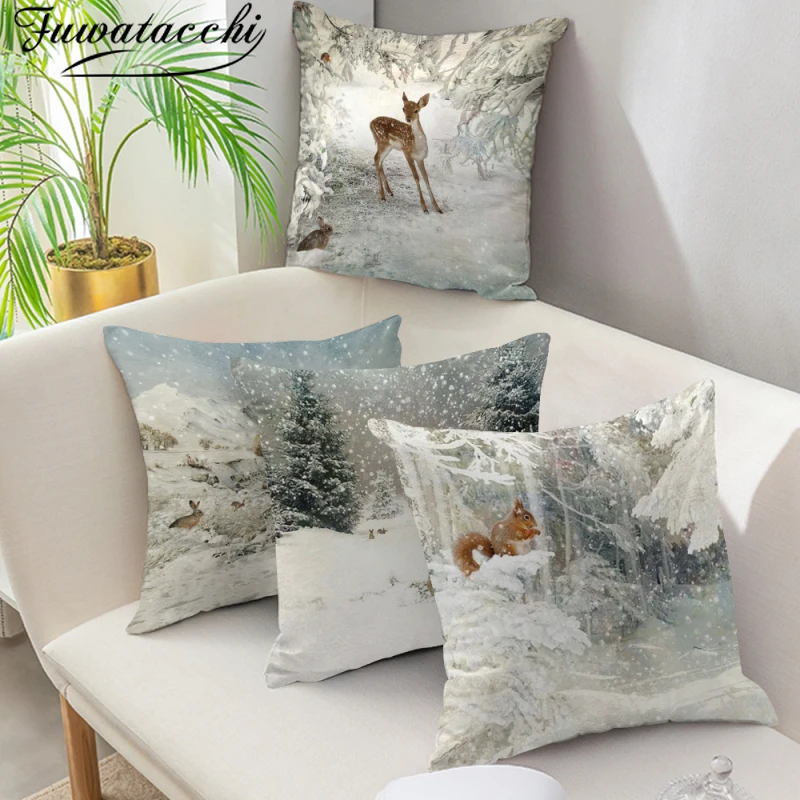 

Fuwatacchi Merry Christmas Cushion Cover Animals Deer Pillow Cover Soft Pillowcase Home Decorative For Sofa Pillows Case