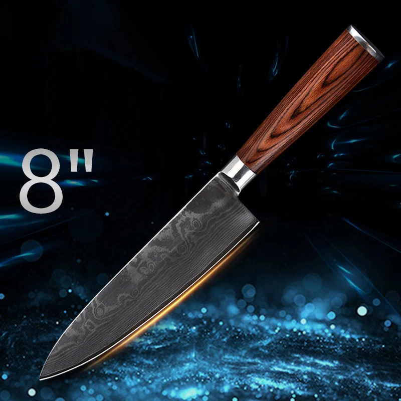 8 Inch Damascus Japanese Stainless Steel Kitchen Knife Black Red Wooden Handle Kitchen Essential Tool professional gift box
8 Inch Damascus Japanese Stainless Steel Kitchen Knife Black Red Wooden Handle Kitchen Essential Tool professional gift box