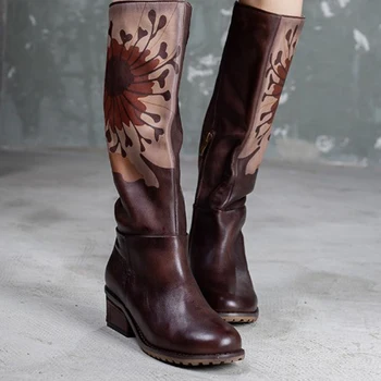 Retro Style Cow Full Grain Natural Leather Women Knee-high Flowers Boots Round Toes Hollow Riding Shoes For Women Winter 2019
Retro Style Cow Full Grain Natural Leather Women Knee-high Flowers Boots Round Toes Hollow Riding Shoes For Women Winter 2019