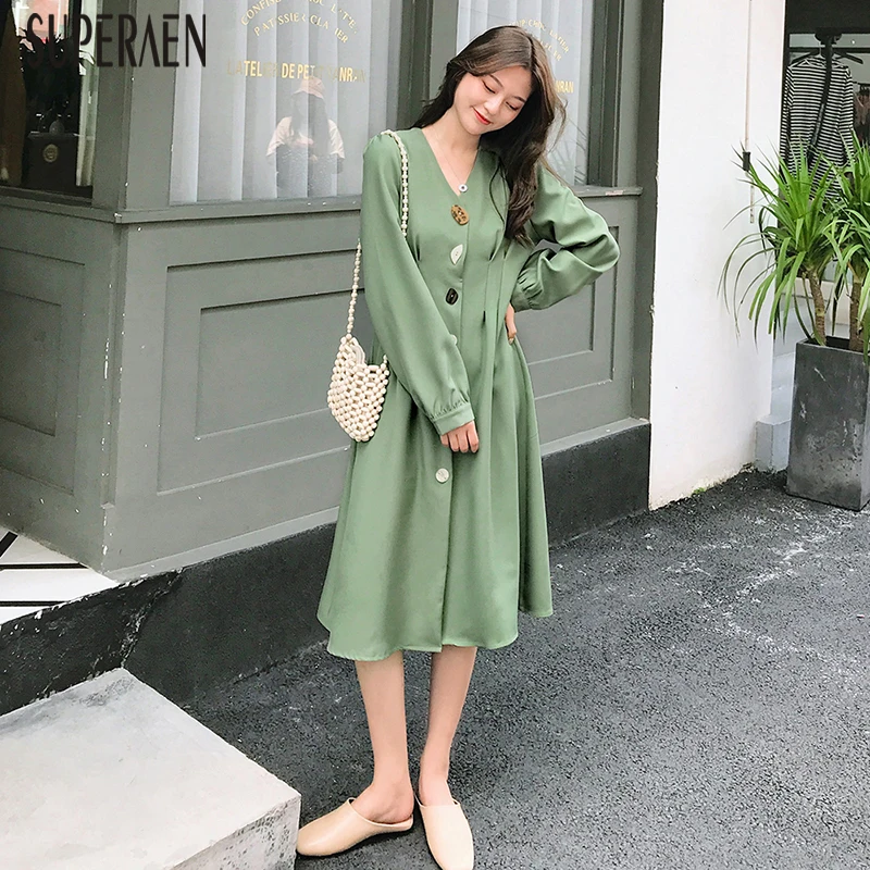 SuperAen V-neck Pluz Size Women Dress Autumn 2019 New Solid Color Fashion Ladies Dress High Waist Long Sleeve Women Clothing
SuperAen V-neck Pluz Size Women Dress Autumn 2019 New Solid Color Fashion Ladies Dress High Waist Long Sleeve Women Clothing