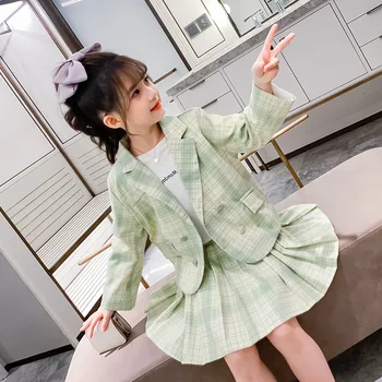 Kids Clothes Set Spring Autumn Girls Outfits Children Long Sleeve Plaid Jackets+Pleated Skirt 2Pcs Suits Teenage Girls Clothing 
Kids Clothes Set Spring Autumn Girls Outfits Children Long Sleeve Plaid Jackets+Pleated Skirt 2Pcs Suits Teenage Girls Clothing