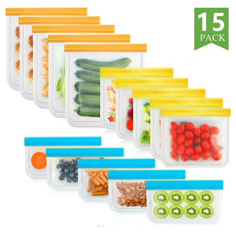 15Pcs/set Of Silicone Food Bag Reusable Fresh-keeping Bag Fruit And Vegetable Sealed Bag Leak-proof Food Storage Ziplock Bag
15Pcs/set Of Silicone Food Bag Reusable Fresh-keeping Bag Fruit And Vegetable Sealed Bag Leak-proof Food Storage Ziplock Bag