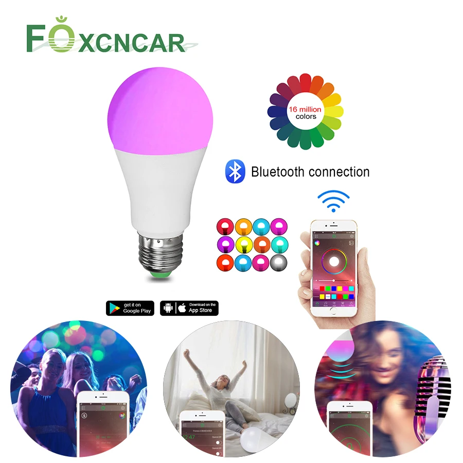 Wireless Bluetooth Smart Bulb Cabinet Home Lighting Lamp 15W E27 RGB LED Change Color Light Bulb Dimmable LED Bulb Music Control
Wireless Bluetooth Smart Bulb Cabinet Home Lighting Lamp 15W E27 RGB LED Change Color Light Bulb Dimmable LED Bulb Music Control