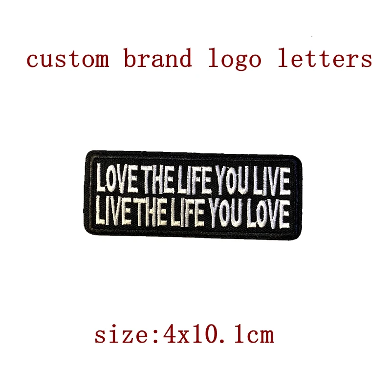 Iron on custom letters LOVE THE LIFE YOU LIVE black badge patches sticker on front of jackets
Iron on custom letters LOVE THE LIFE YOU LIVE black badge patches sticker on front of jackets