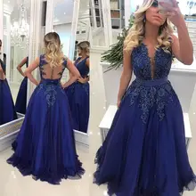 Sexy 2019 Navy Blue Evening Dresses Sheer Deep Lace Appliqued Beaded Pearls Tulle Prom Dress Illusion Back Formal Evening dress
Sexy 2019 Navy Blue Evening Dresses Sheer Deep Lace Appliqued Beaded Pearls Tulle Prom Dress Illusion Back Formal Evening dress