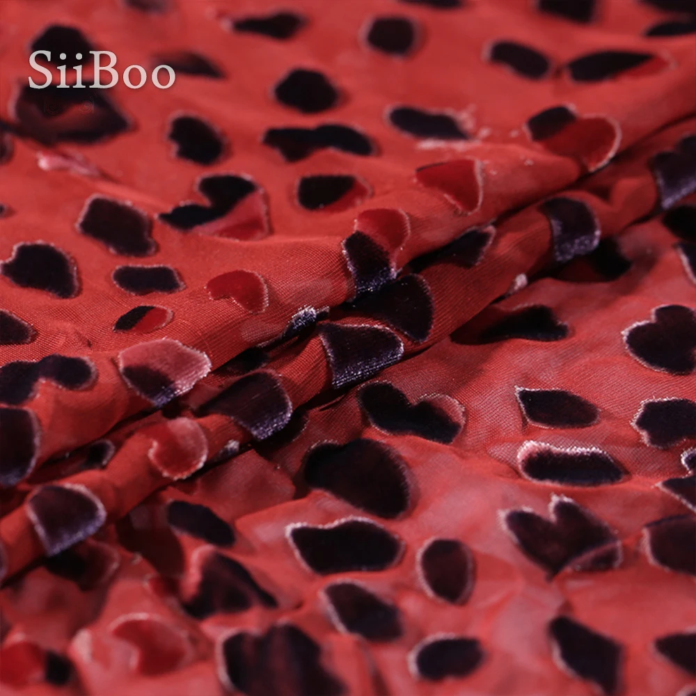 Красная с леопардовым принтом ткань из искусственного шелка бархатная для